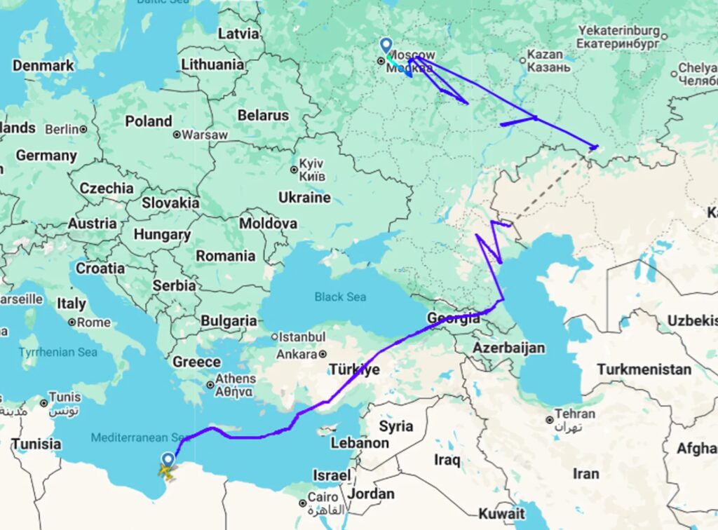 مسار الرحلة "SUM9622" من باماكو إلى بنغازي، في 6 سبتمبر/ أيلول 2026 ⁦(Flight Radar 24)⁩