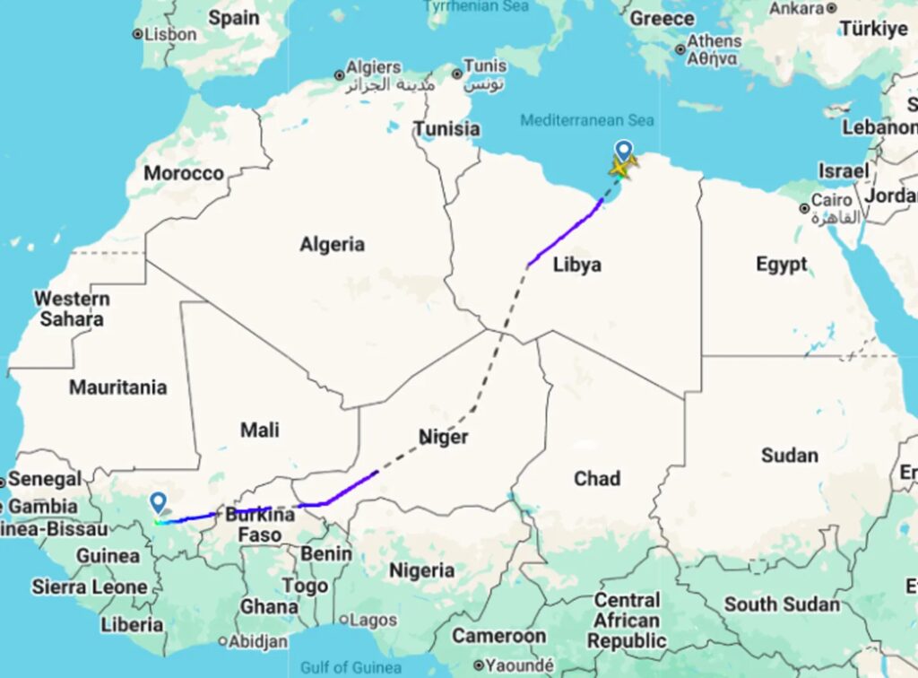 مسار الرحلة "SUM9622" من باماكو إلى بنغازي، في 2 سبتمبر/ أيلول 2026 ⁦(Flight Radar 24)⁩