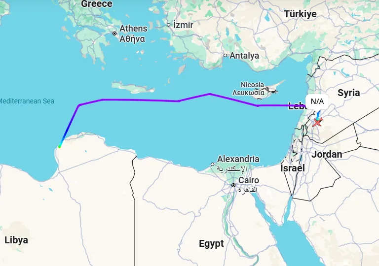 طائرة خاصة من بنغازي نحو دمشق